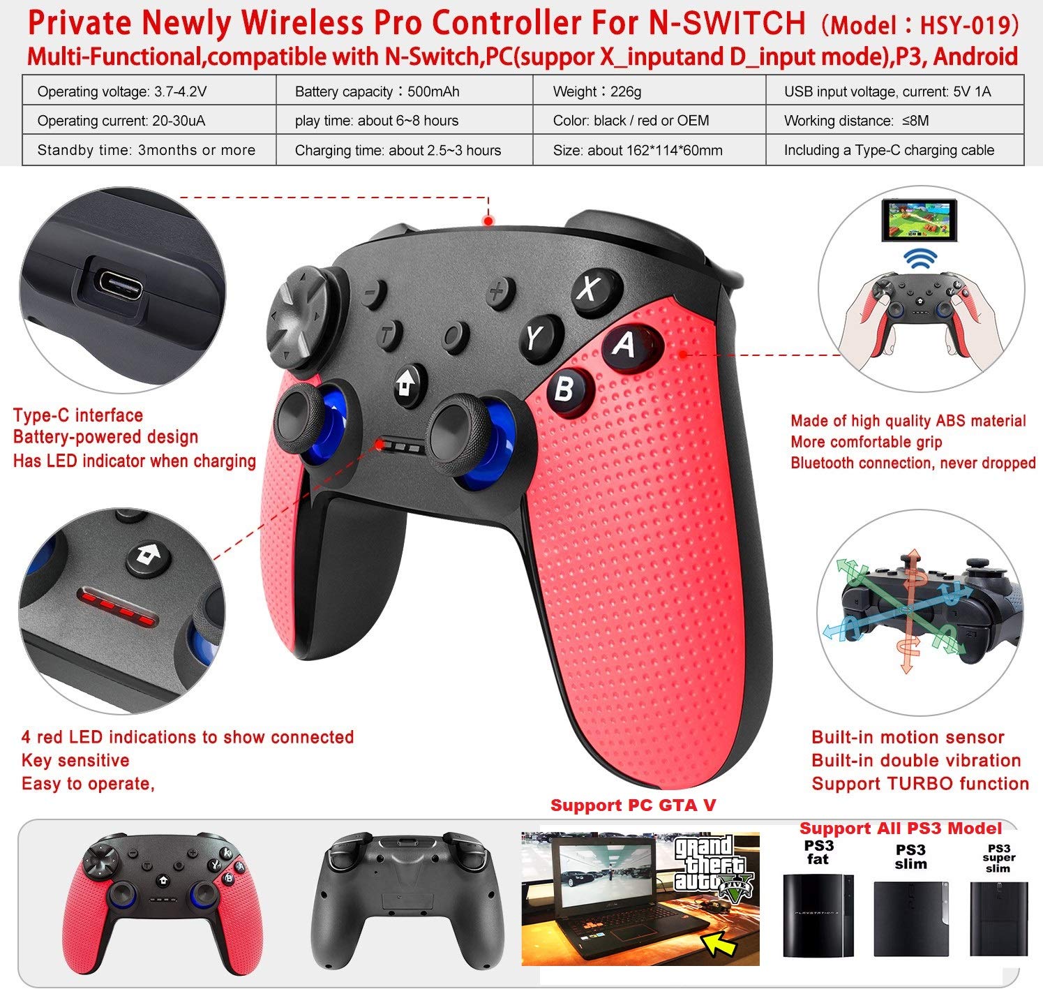 MrDeal Nintendo Switch Pro Controller, Ps3 Type C Cable To Contect